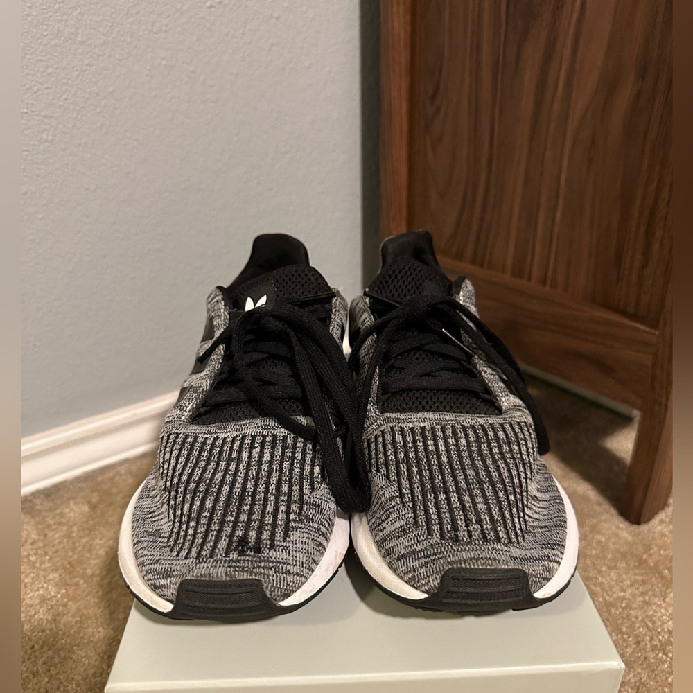 Black and Grey Adidas Tennis Shoes